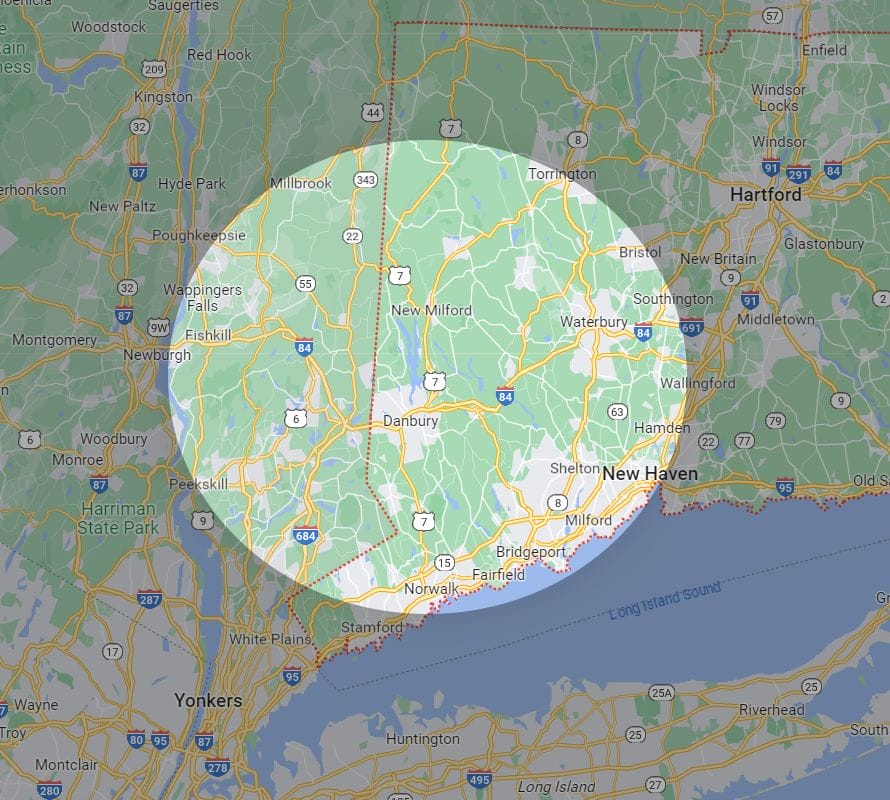 service area map Reliable Roofers & Company Brookfield and Danbury